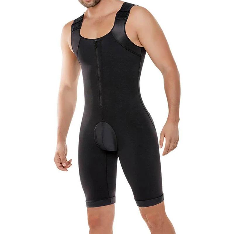 Men's Shapewear Bodysuit Full Body Shaper Compression Breathable Zipper Corset Butt Lifter Leg Tummy Control Belt