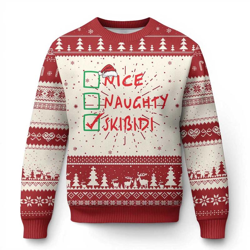 Funny Xmas Ugly Christmas Sweater Nice Naughty Skibidi Xmas0960