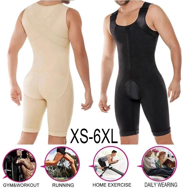 Men's Shapewear Bodysuit Full Body Shaper Compression Breathable Zipper Corset Butt Lifter Leg Tummy Control Belt