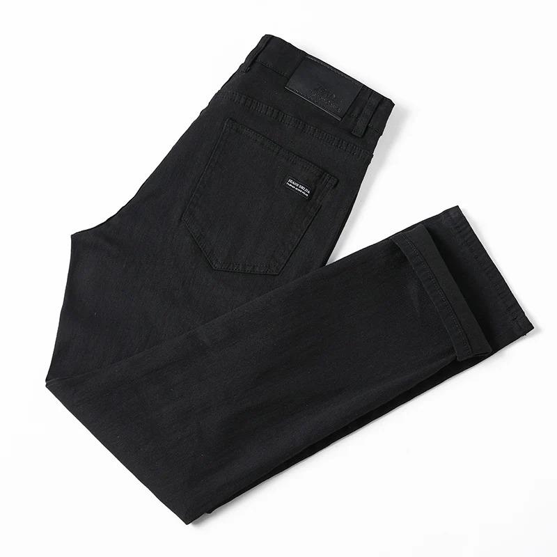 Men's pure black jeans Korean version trendy straight fit pants men's comfortable and elastic classic business jeans