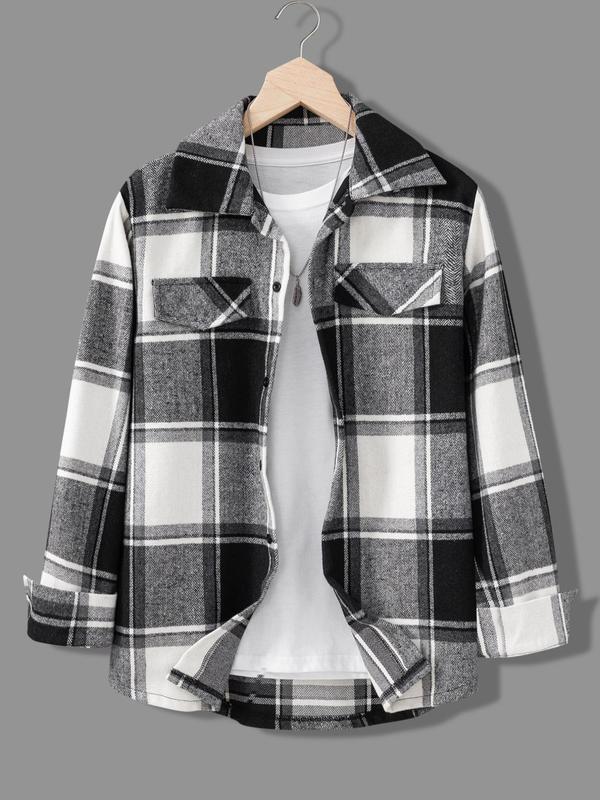 Men's Plaid Print Button Front Shirt, Regular Fit Casual Long Sleeve Collared Top for Fall & Winter, Men's Clothes for Daily Wear, Going Out Outfits, Shirts for Men