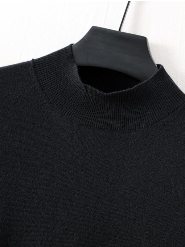 Men's Slim Solid High Neck Sweater, Casual Long Sleeve  Jumper for Fall & Winter, Fashion Men's Knitwear for Daily Wear