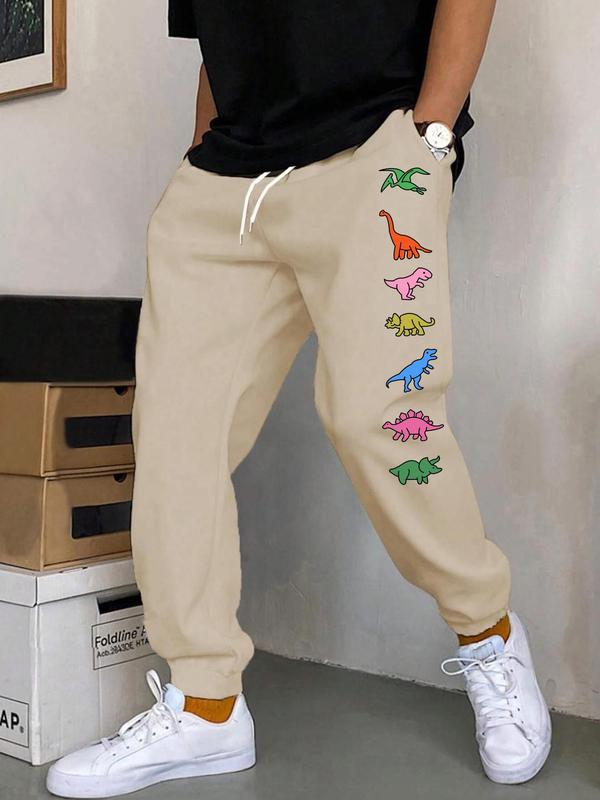 Men's Dinosaur Print Pocket Drawstring Waist Sweatpants, Summer Outfits, Regular Fit Casual Soft Streetwear Jogger Pants for Outdoor Daily Wear, Men's Trousers for All Seasons