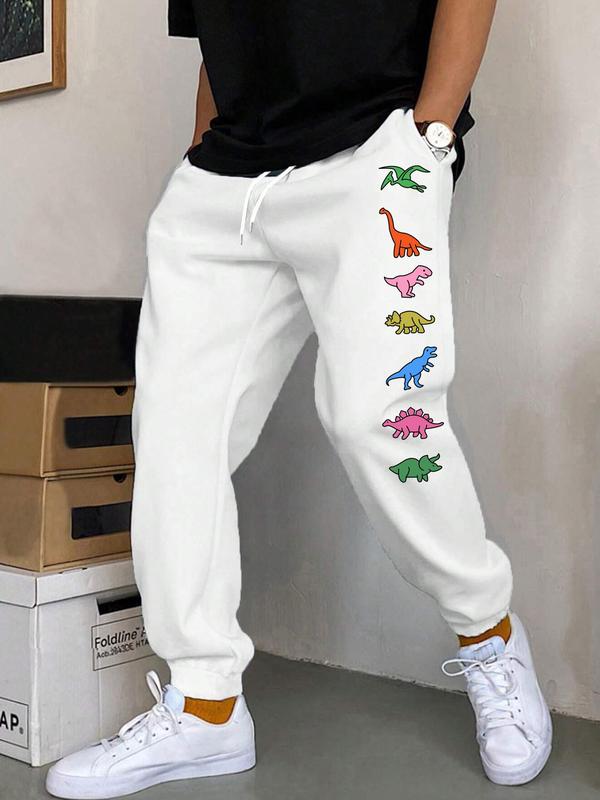 Men's Dinosaur Print Pocket Drawstring Waist Sweatpants, Summer Outfits, Regular Fit Casual Soft Streetwear Jogger Pants for Outdoor Daily Wear, Men's Trousers for All Seasons