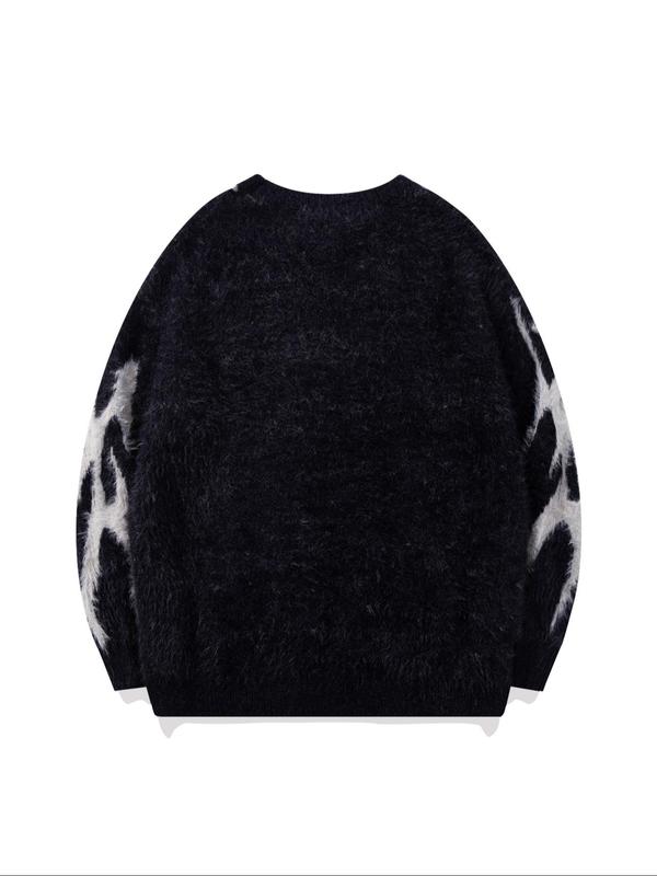 Men's All Over Print Drop Shoulder Sweater, Loose Casual Long Sleeve Round Neck Jumper for Fall & Winter, Fashion Men's Knitwear for Daily Wear