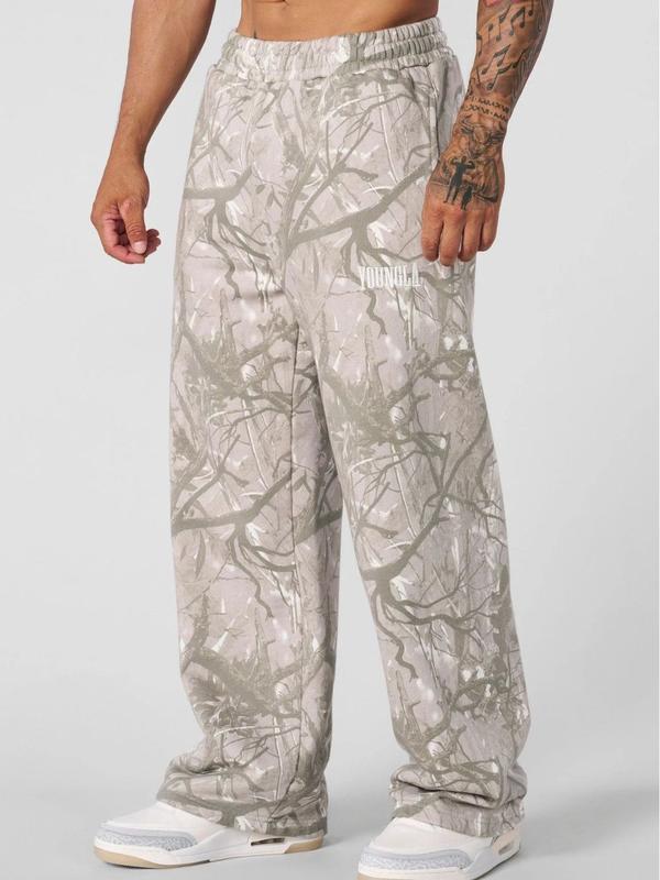 YOUNGLA American trendy casual pants digital camouflage print straight trousers sports fitness loose wide-leg pants