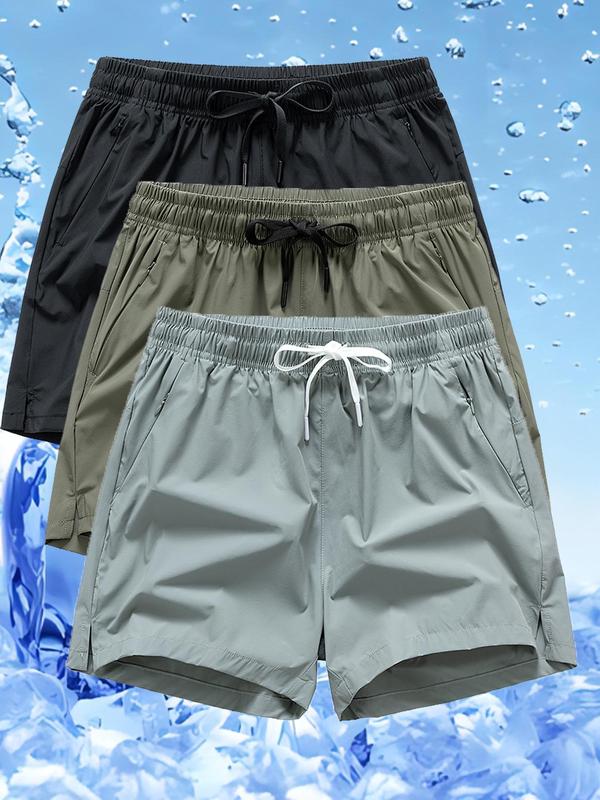 Men's Solid Drawstring Waist Shorts, Regular Fit Casual Pocket Track Shorts for Summer, Men's Bottoms for Daily Wear