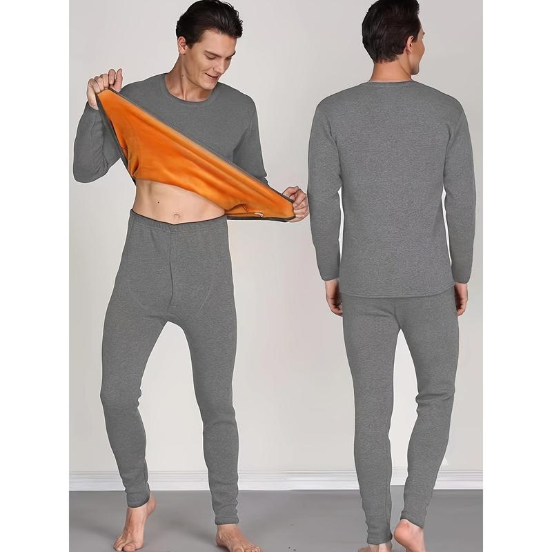 Men's Winter Thermal Underwear Set - Ultra-Thick Fleece, Warm & Cozy Long Sleeve Top and Pants for Middle-Aged to Elderly