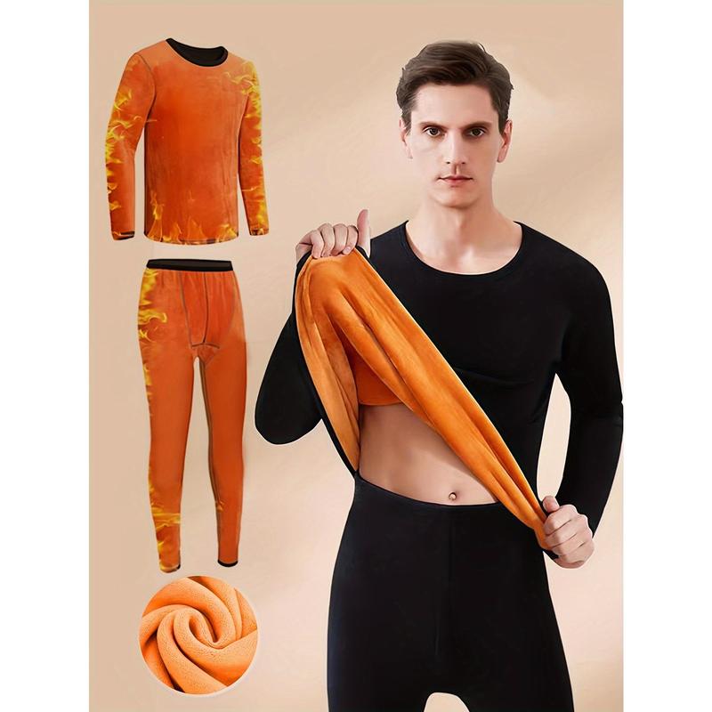 Men's Winter Thermal Underwear Set - Ultra-Thick Fleece, Warm & Cozy Long Sleeve Top and Pants for Middle-Aged to Elderly