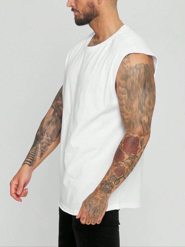 Men's Solid Round Neck Tank Top, Casual Comfy Regular Fit Sleeveless Top for Summer, Men's Sleepwear for Indoor Wear