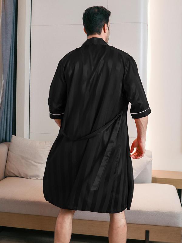 Men's Loose Belted Satin Robe, Casual Soft Comfortable 3 4 Sleeve Dressing Gown For Men, Sleepwear For All Seasons