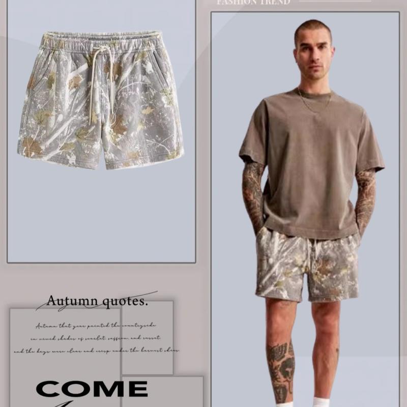 Mens Camo Shorts，Fit All Over Print Drawstring Waist Track Shorts,  Casual Comfy Breathable Hollow Out Shorts for Summer for Daily Wear