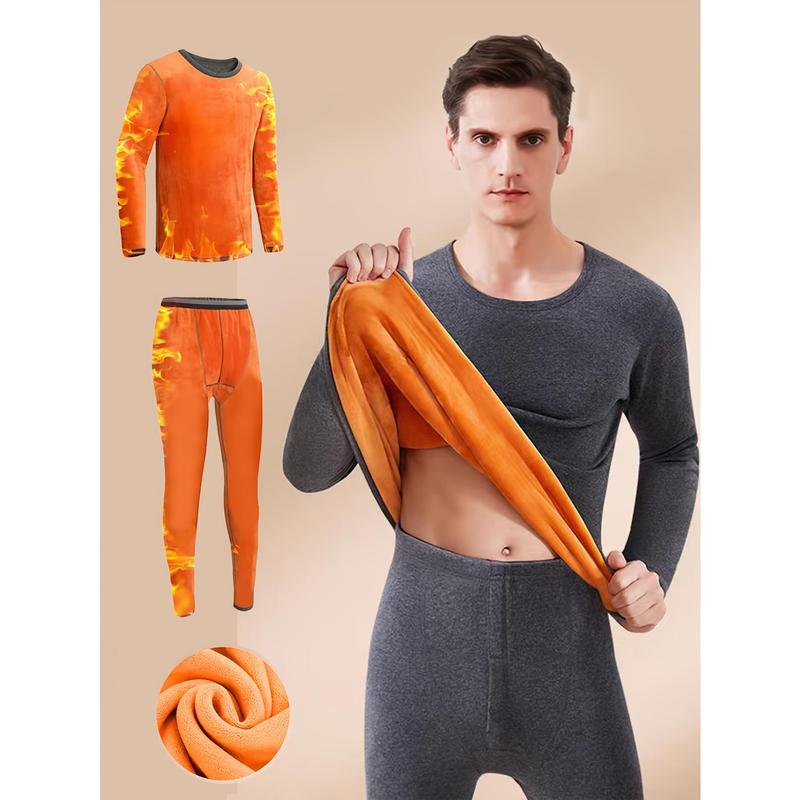 Men's Winter Thermal Underwear Set - Ultra-Thick Fleece, Warm & Cozy Long Sleeve Top and Pants for Middle-Aged to Elderly