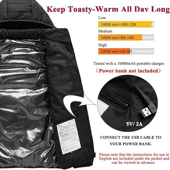 Outdoor USB Heated Jacket with Removable Hood - Unisex, Waterproof, and Perfect for Cold Weather Activities Men's Mountain Menswear Coats