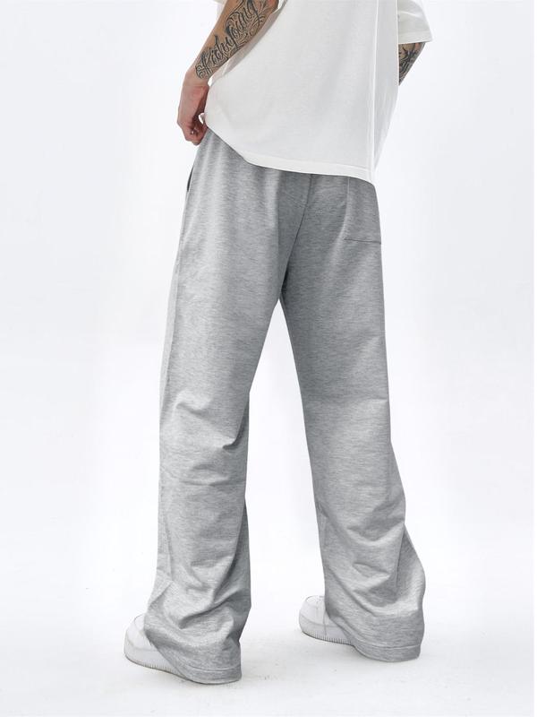 Men's Star Embroidery Drawstring Waist Sweatpants, Casual Street Pocket Straight Leg Trousers for Men, Woven Bottoms for All Seasons