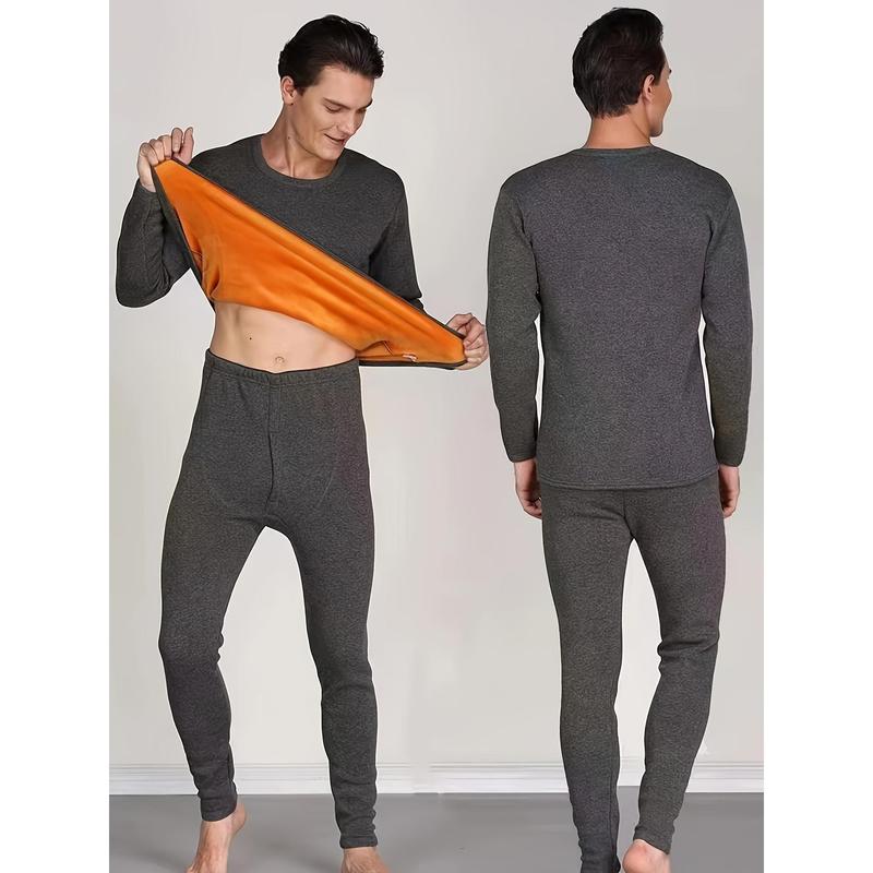 Men's Winter Thermal Underwear Set - Ultra-Thick Fleece, Warm & Cozy Long Sleeve Top and Pants for Middle-Aged to Elderly