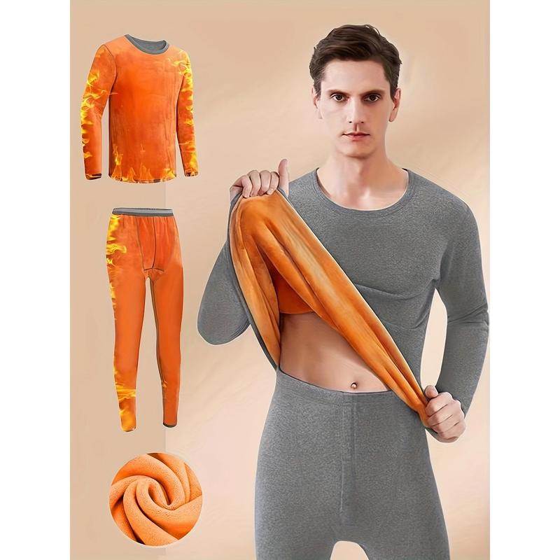 Men's Winter Thermal Underwear Set - Ultra-Thick Fleece, Warm & Cozy Long Sleeve Top and Pants for Middle-Aged to Elderly