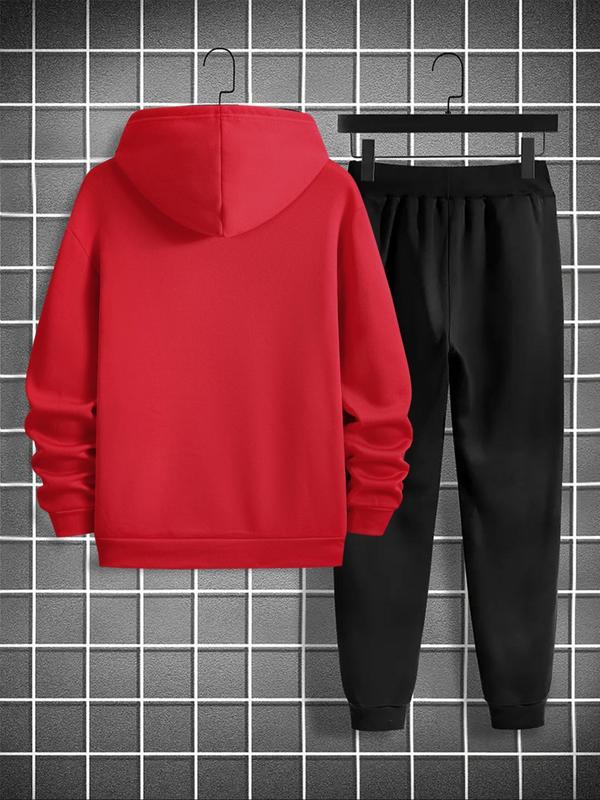 Men's Letter Print Hoodie & Pocket Sweatpants Two-piece Set, Casual Regular Fit Long Sleeve Hooded Sweatshirt & Jogger Pants for Fall & Winter, Men's Two-piece for Daily Wear