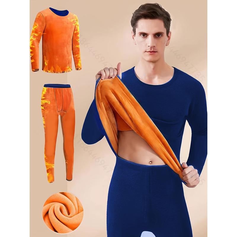 Men's Winter Thermal Underwear Set - Ultra-Thick Fleece, Warm & Cozy Long Sleeve Top and Pants for Middle-Aged to Elderly