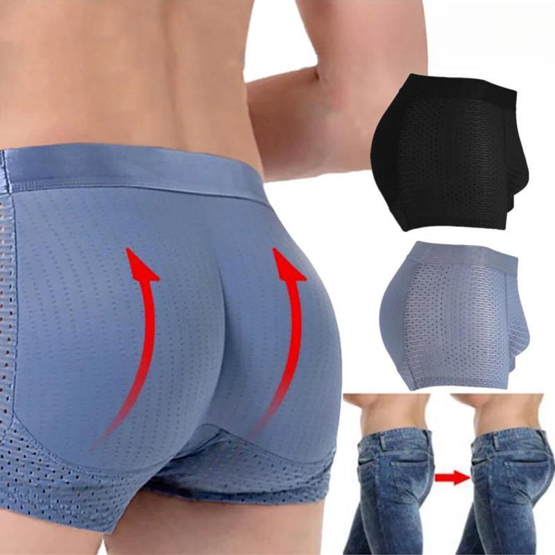 Mens Butt Padded Underwear Mens Mesh Shapewear Boxer Briefs with Butt Enhancing Pads