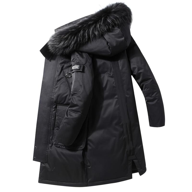 Men's Slim-Fit Hood down Jacket with Pockets-Casual, Long, Machine Washable, Polyester Material