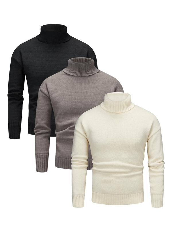 Men's Solid High Neck Drop Shoulder Sweater, Regular Fit Casual Long Sleeve Jumper for Fall & Winter, Men's Knitwear for Daily Wear