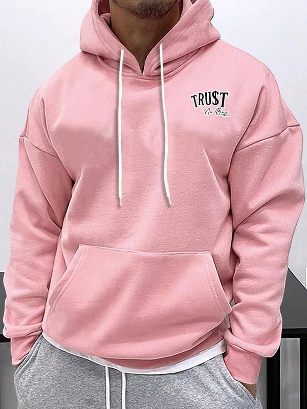 Men's Letter & Hand Print Drop Shoulder Hoodie, Fashion Casual Regular Fit Drawstring Pocket Hooded Sweatshirt for Daily Holiday Outdoor Wear, Men Clothes for Fall & Winter