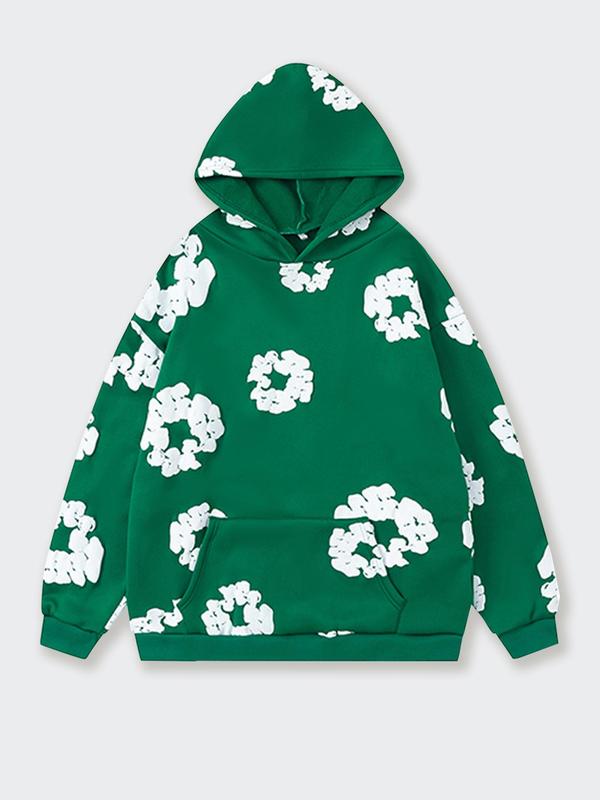 Men's Floral Print Pocket Hoodie & Drawstring Waist Sweatpants Two-piece Set, Casual Long Sleeve Hooded Sweatshirt & Pocket Pants for Fall & Winter, Men's Two-piece Outfits for Daily Wear