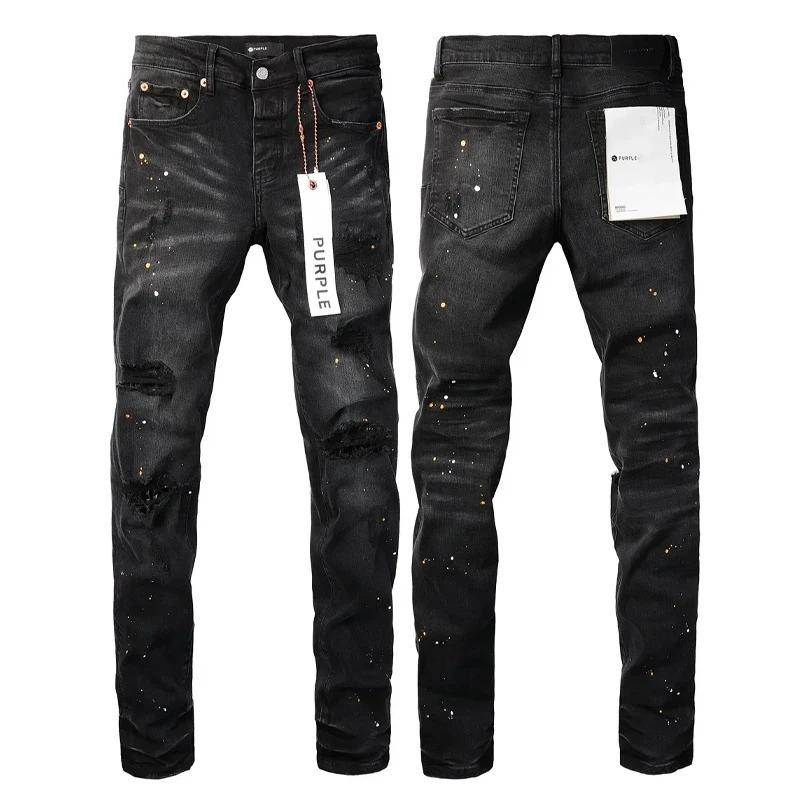 Purple Jeans American High Street Paint Hole Black 9045 2024 New Fashion Trend High Quality Jeans