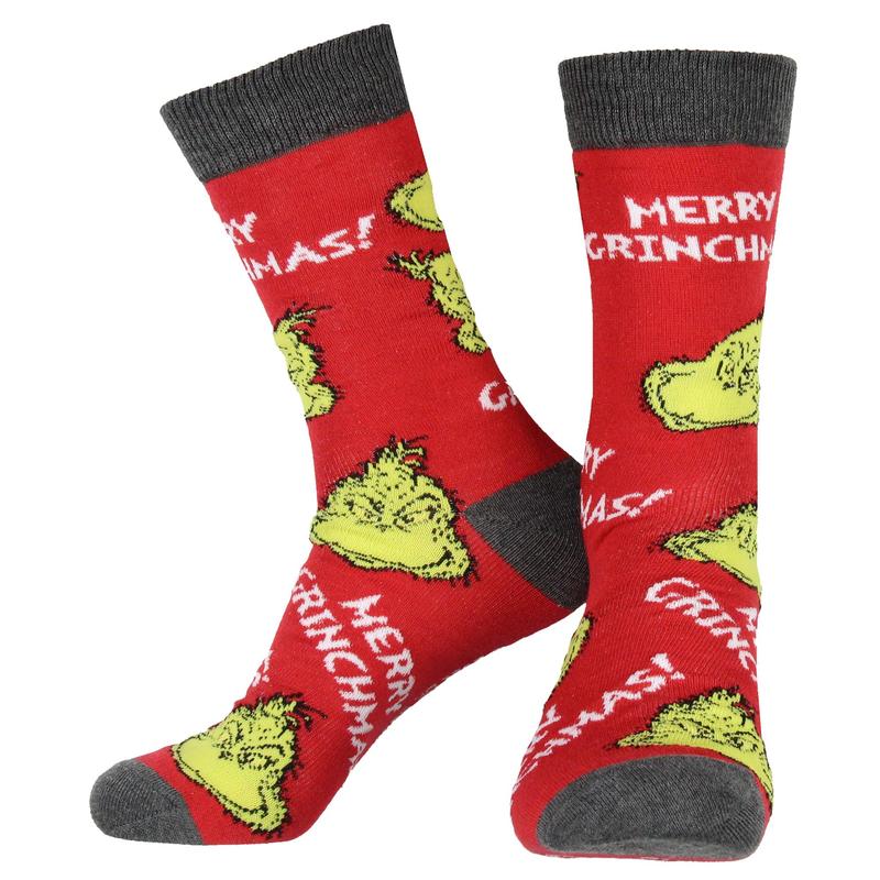 Dr Seuss GRINCH Character Adult Holiday Crew Socks 2 Pair