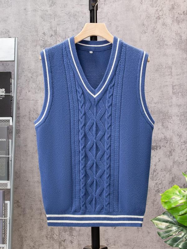 Men's Contrast Binding V Neck Sweater Vest, Regular Fit Casual Sleeveless Knit Top for Spring & Fall, Fashion Men's Knitwear for Daily Wear