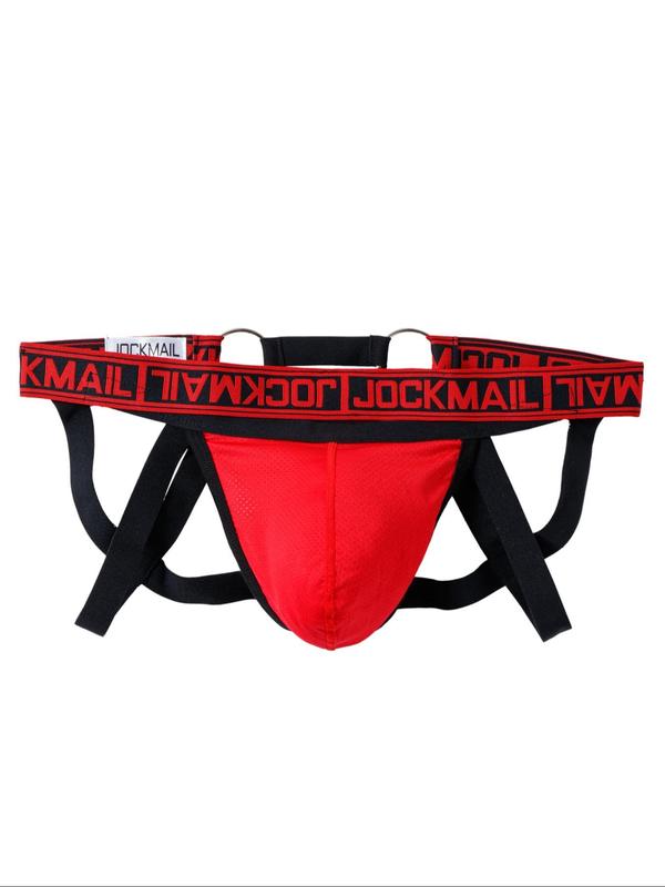 LGBTQ+ Men's Criss Cross Letter Tape Sexy Jockstrap, Breathable Ring Linked Sexy Waist Band for Daily Wear, Fashion Men's Underwear, Summer Wear 2024