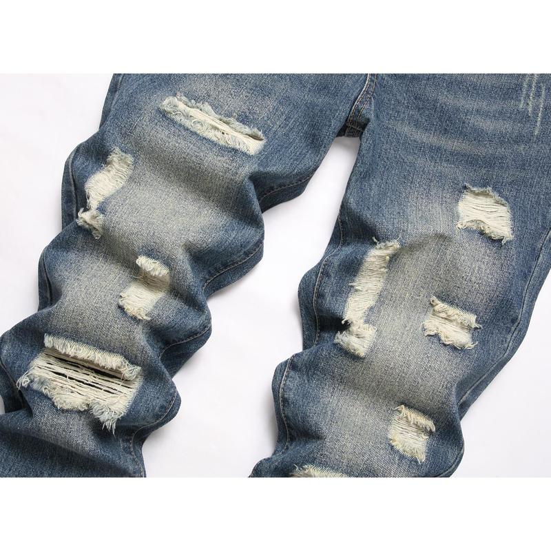 Men's Fashion Ripped Classic Distressed Straight Slim Fit Designer Jeans For Men Denim Pants