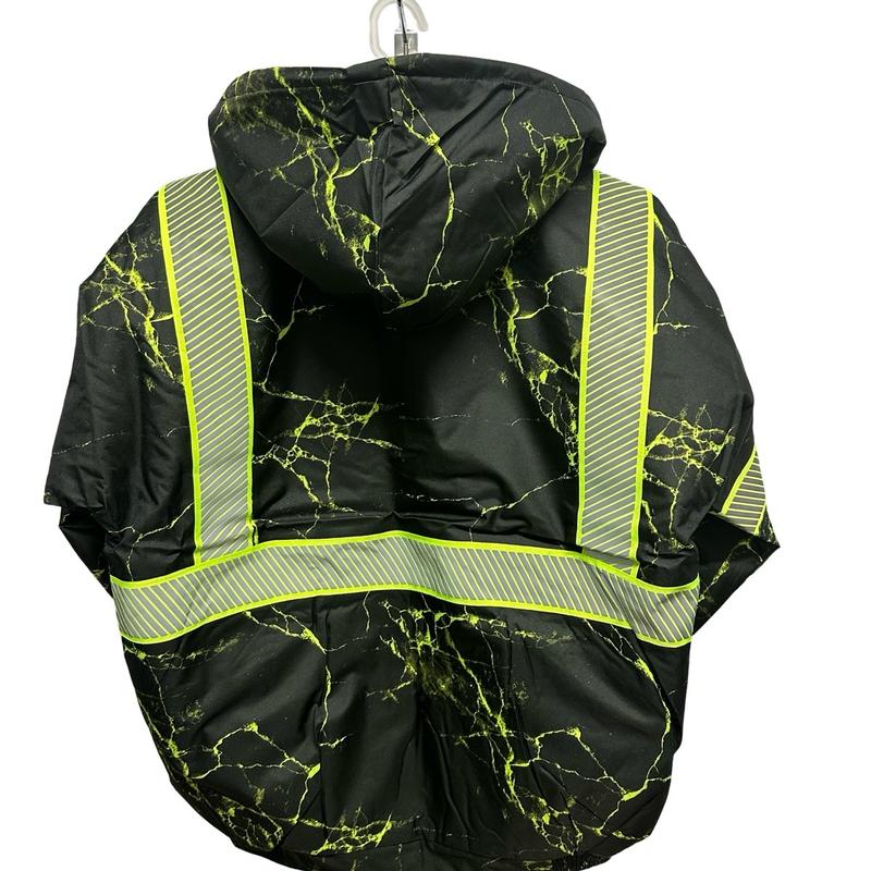 203 Men's Winter Camouflage Lime or Black Bomber Jacket hood with Reflecting Tape - safety Coats, Menswear