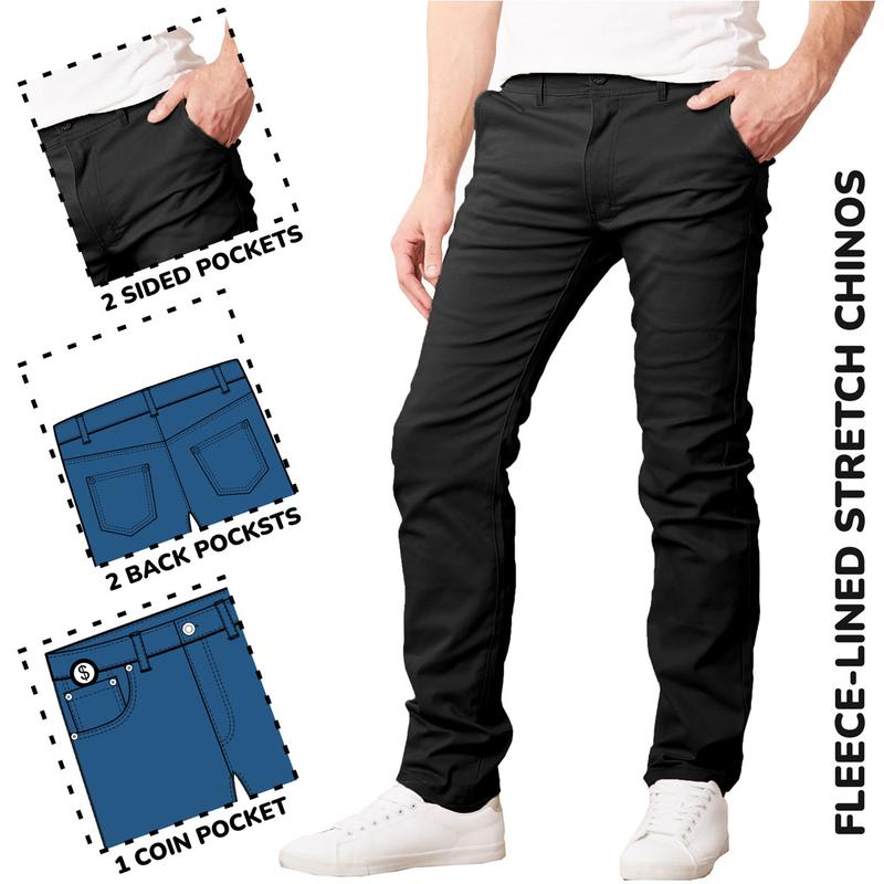 2-Pack Men’s Heavyweight Fleece-Lined Stretch Chino Uniform Work Pants (31” Inseam)