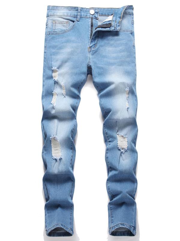 Men's Ripped Pocket Button Fly Jeans, Casual Comfy Slim-Fitting Denim Pants for Daily Wear, Fashion Men's Bottoms for All Seasons