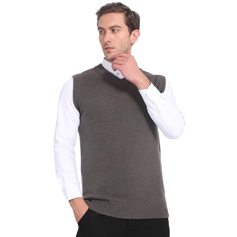 Mens V Neck Sleeveless Sweater Vest，Elegant Basic Slim Fit Knit Pullover Vest  for Formal Occasions