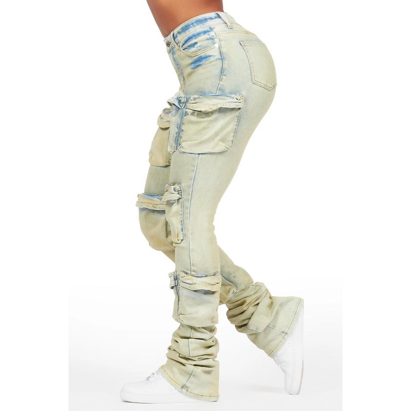 Alliyah Tinted Dirty Wash Cargo Super Stacked Jean