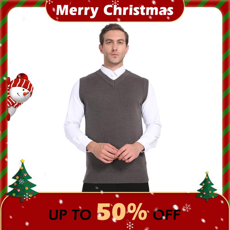 Mens V Neck Sleeveless Sweater Vest，Elegant Basic Slim Fit Knit Pullover Vest  for Formal Occasions