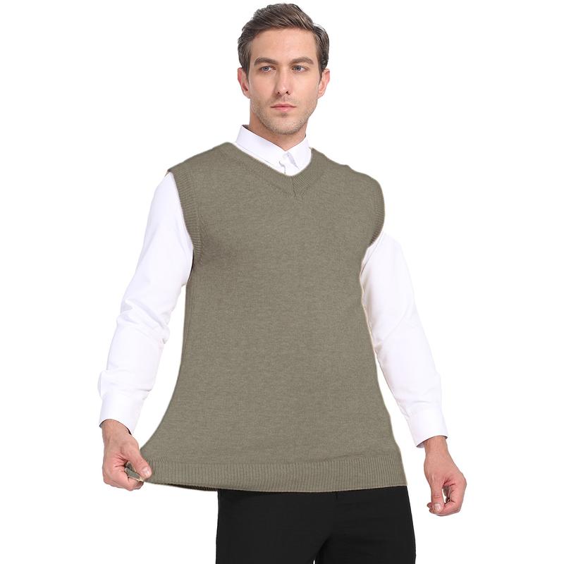 Mens V Neck Sleeveless Sweater Vest，Elegant Basic Slim Fit Knit Pullover Vest  for Formal Occasions