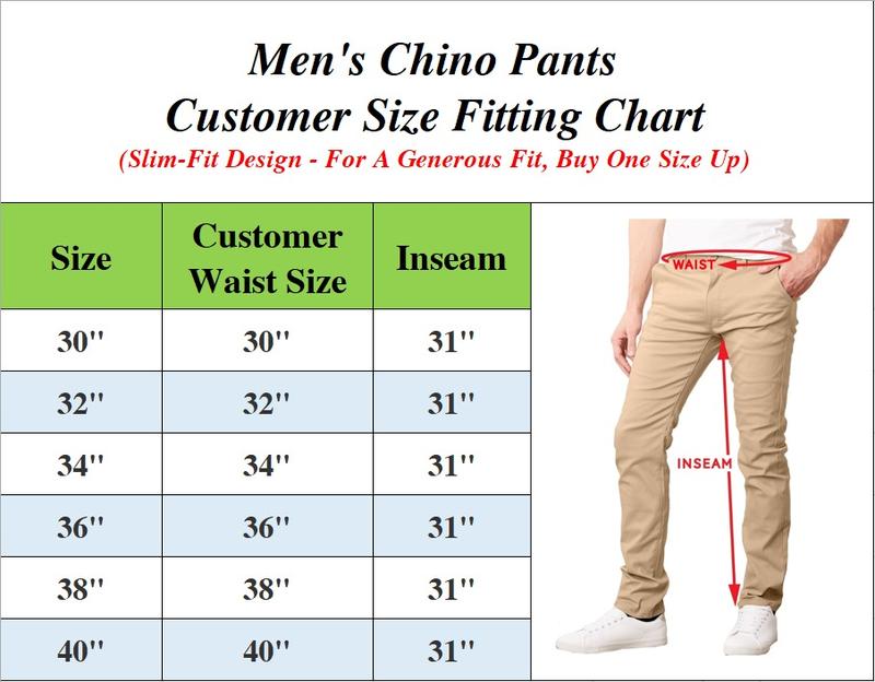 3-Pack Men's Slim Fit Cotton Stretch Classic Chino Pants (Sizes, 30-40)