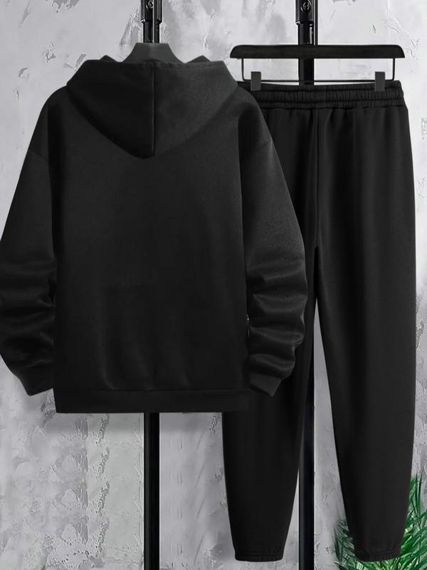 Men's Letter Print Drawstring Hoodie & Pocket Sweatpants Set, Casual Regular Fit Long Sleeve Hooded Sweatshirt & Jogger Pants, Men's Fall & Winter Clothes