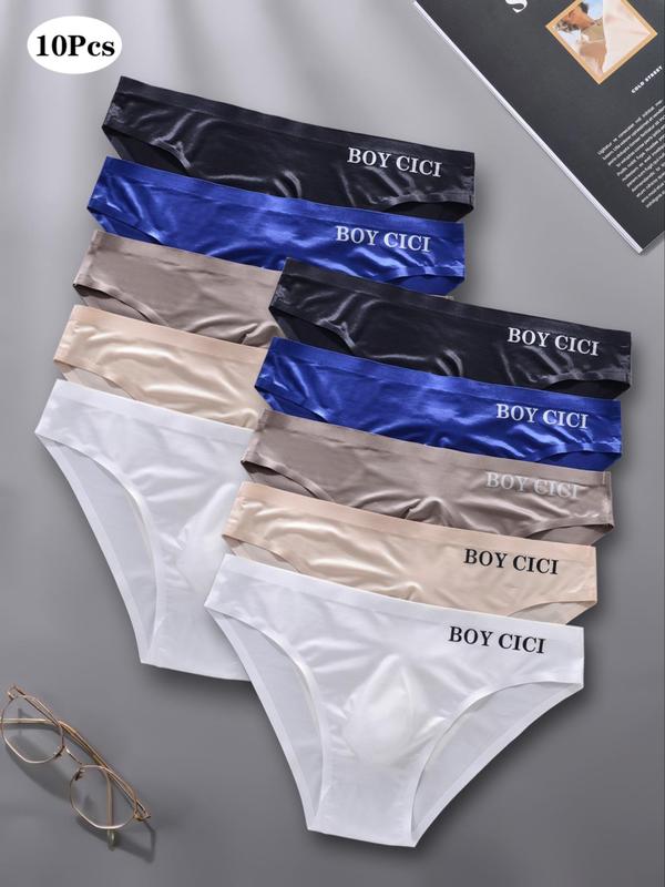 Men's Letter Print Drop Waist Brief, Breathable Comfortable Underwear for Daily Wear, Casual Men's Underwear for All Seasons