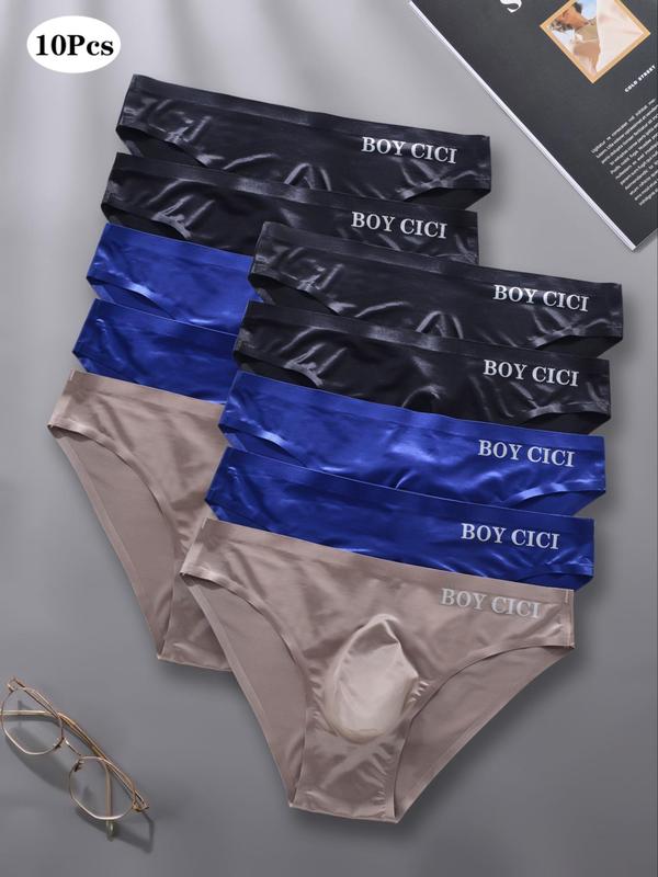 Men's Letter Print Drop Waist Brief, Breathable Comfortable Underwear for Daily Wear, Casual Men's Underwear for All Seasons