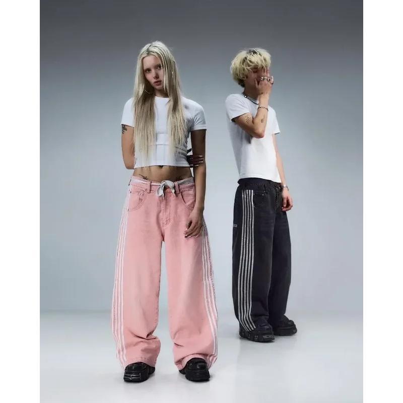 Y2K Baggy Jeans Harajuku vintage Striped Embroidered high quality Sweatpants men women Hip Hop Casual wide leg jeans streetwear