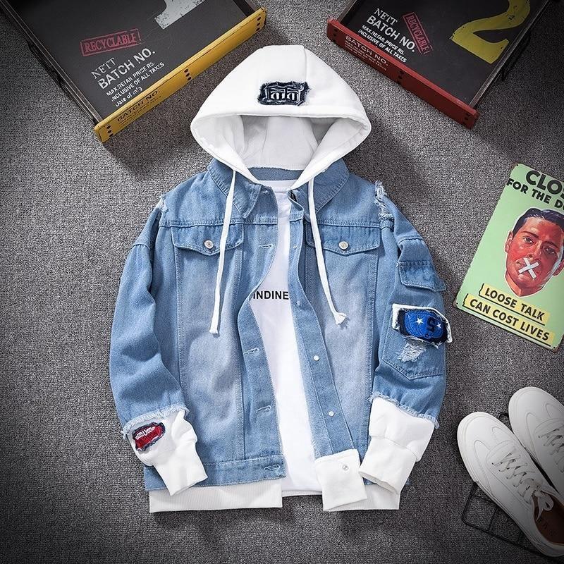 Men's Hooded Denim Streetwear Jeans Jacket