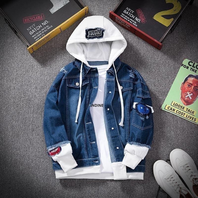 Men's Hooded Denim Streetwear Jeans Jacket