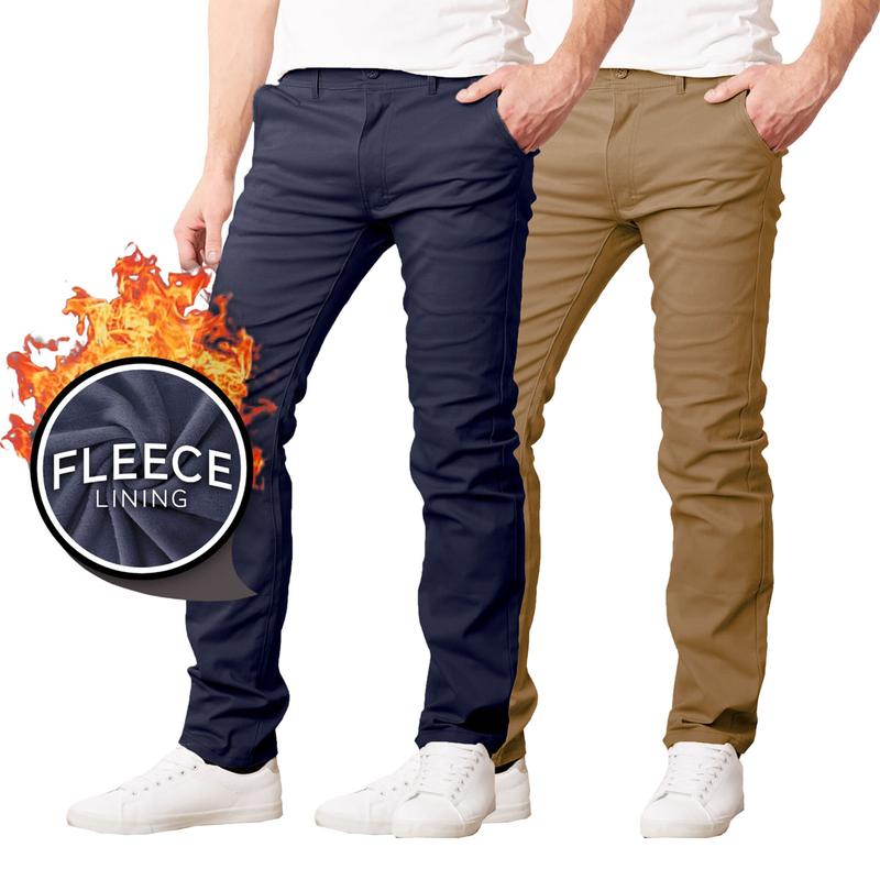 2-Pack Men’s Heavyweight Fleece-Lined Stretch Chino Uniform Work Pants (31” Inseam)