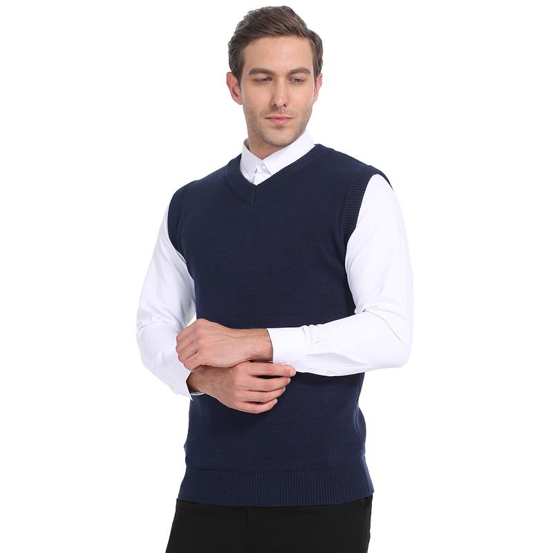 Mens V Neck Sleeveless Sweater Vest，Elegant Basic Slim Fit Knit Pullover Vest  for Formal Occasions