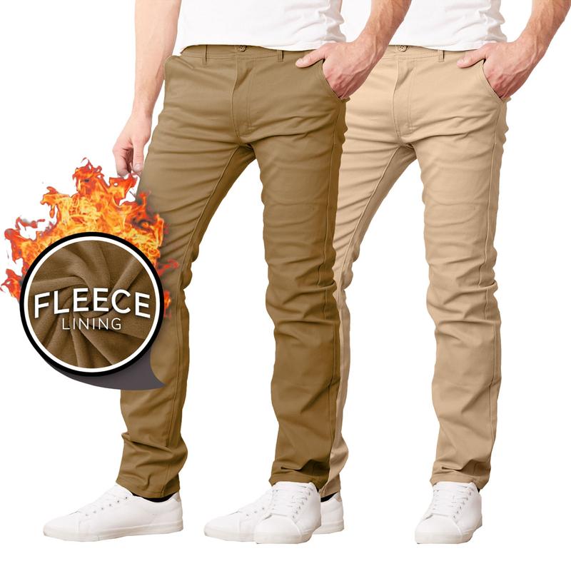 2-Pack Men’s Heavyweight Fleece-Lined Stretch Chino Uniform Work Pants (31” Inseam)